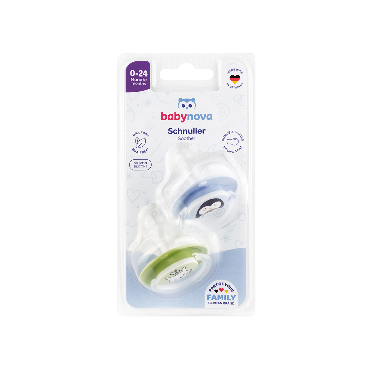 სილიკონის მატყუარა მრგვალი თავით 2 ცალი 26210 ბეიბი ნოვა - Baby Nova