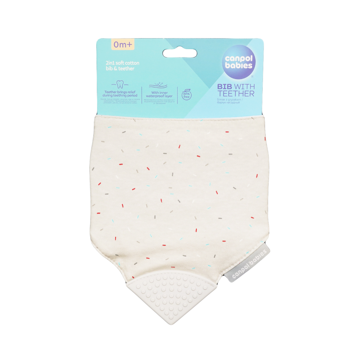 ნაჭრის წინსაფარი ღრძილების მასაჟორით ნაცრისფერი 5135 კანპოლი - Canpol