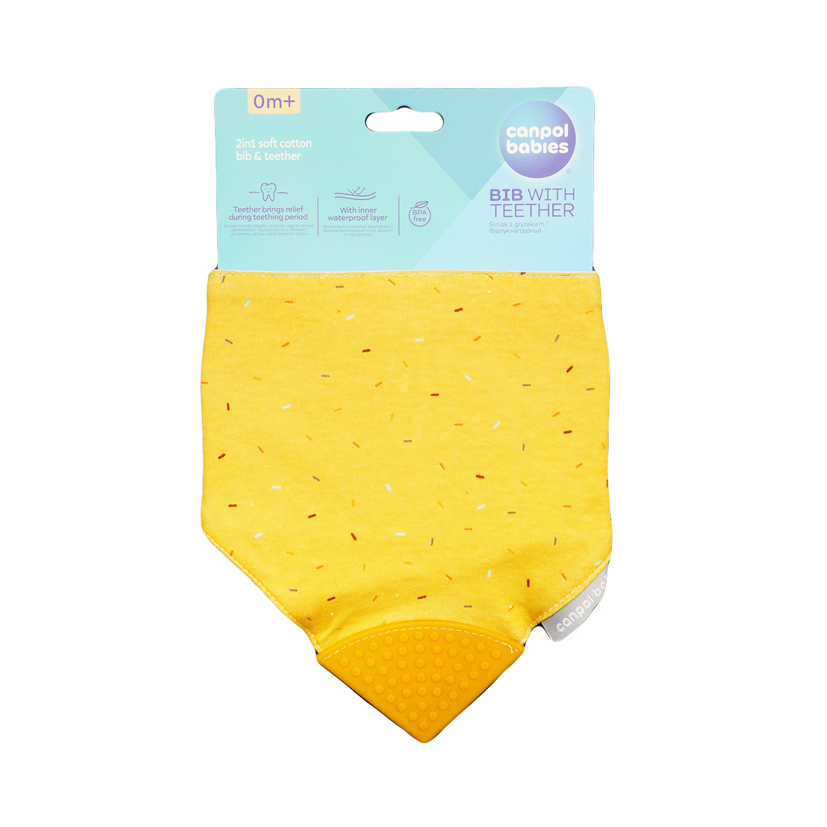 ნაჭრის წინსაფარი ღრძილების მასაჟორით ყვითელი 5142 კანპოლი - Canpol