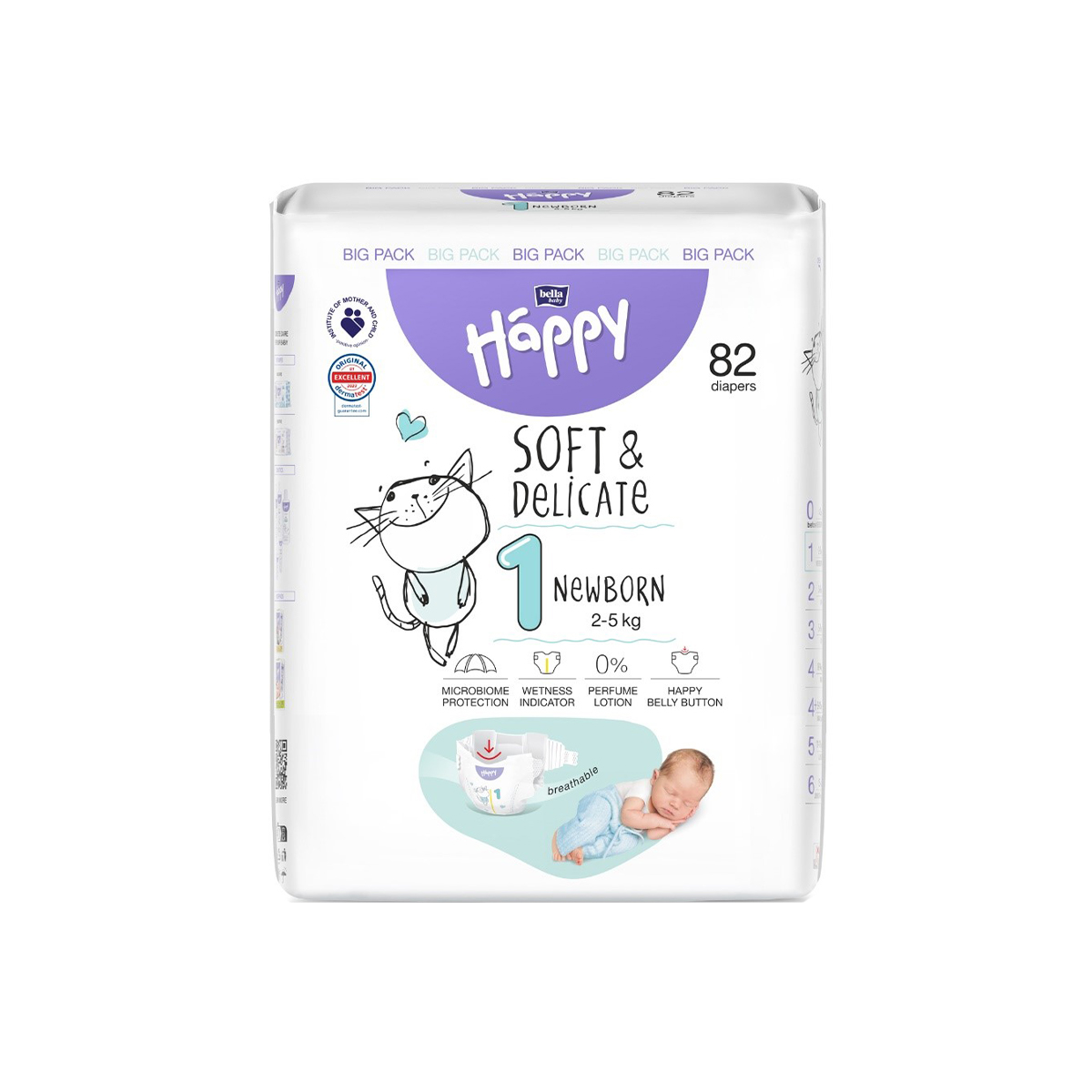 საბავშვო საფენი, ზომა 1 (Newborn) 2-5 კგ, 82 ცალი 5346 ბელა ჰეფი - Bella Happy