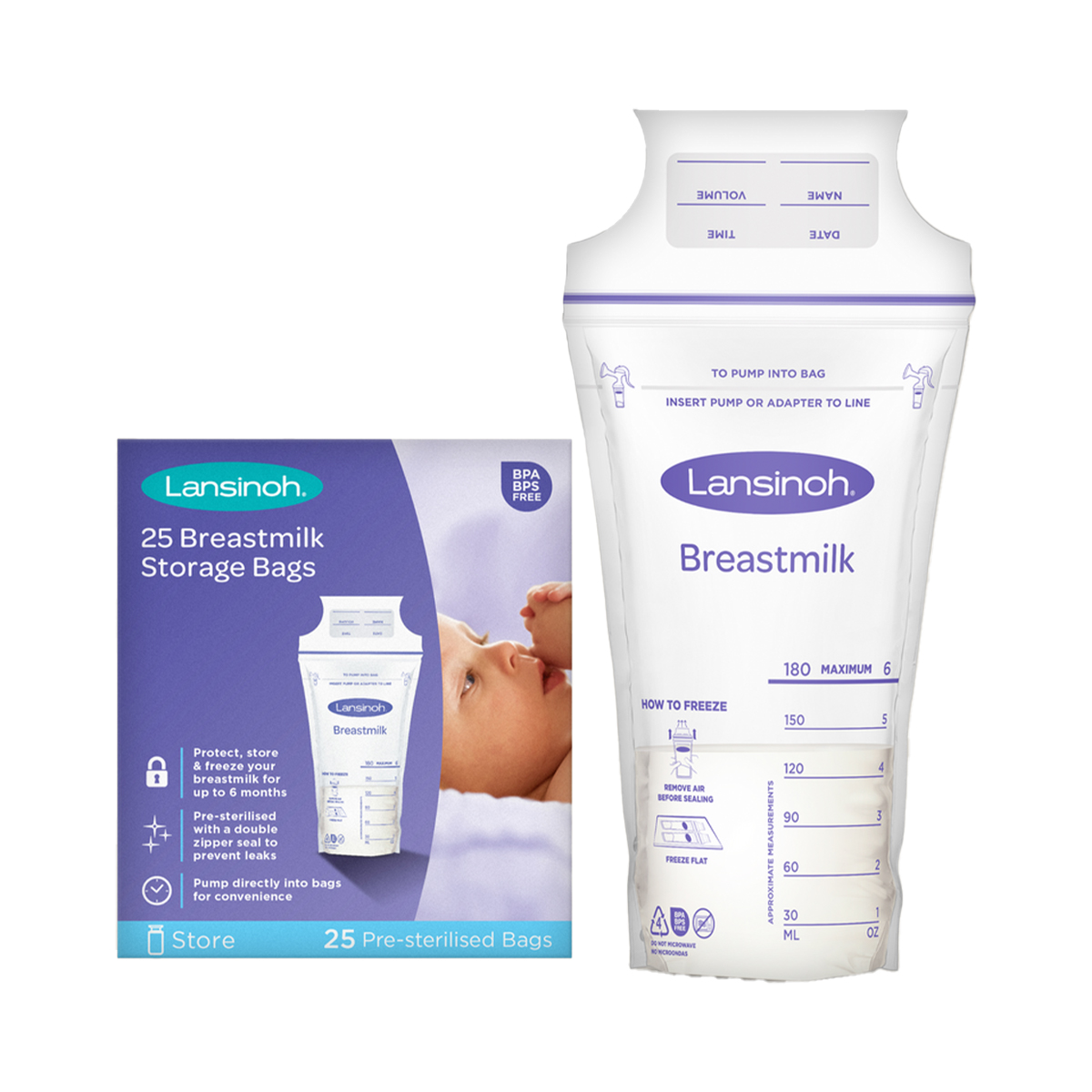 რძის შესანახი პაკეტი 25 ც 4353 ლანსინო - Lansinoh